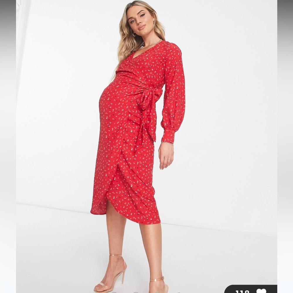 Glamorous Maternity Long Sleeve Wrap Dress Size US4
